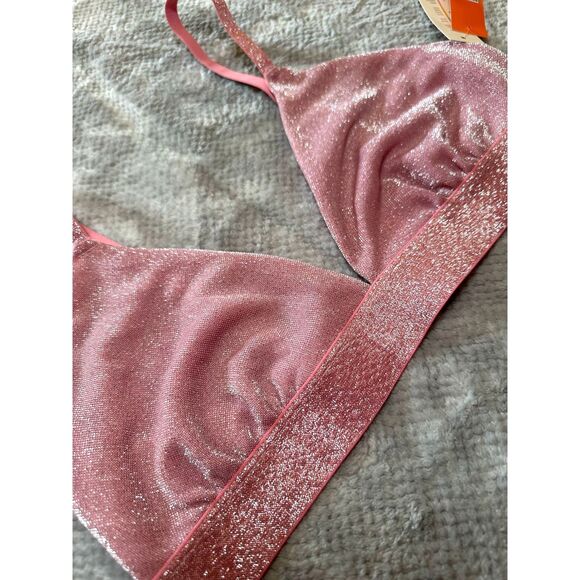 Colsie Pink Shimmer Mesh Triangle Bralette - Picture 4 of 5